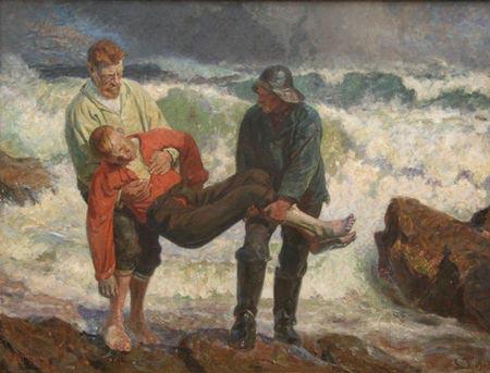 Laurits Tuxen The Drowned is braught on shore Norge oil painting art